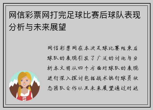网信彩票网打完足球比赛后球队表现分析与未来展望
