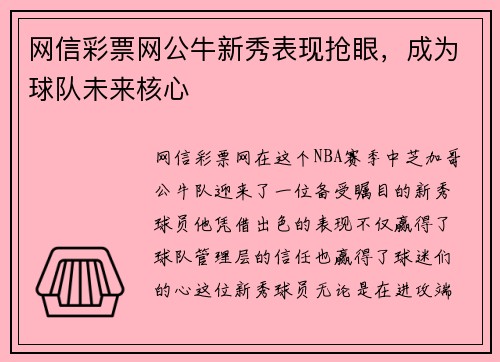 网信彩票网公牛新秀表现抢眼，成为球队未来核心