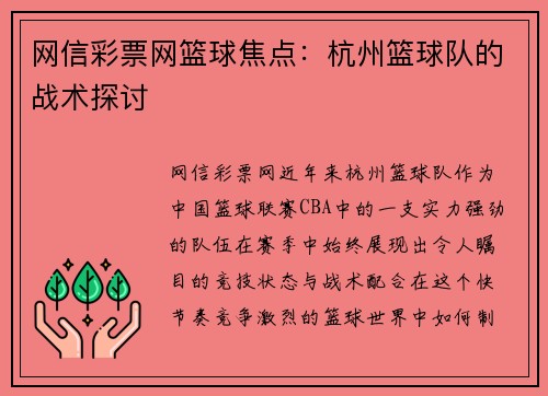 网信彩票网篮球焦点：杭州篮球队的战术探讨
