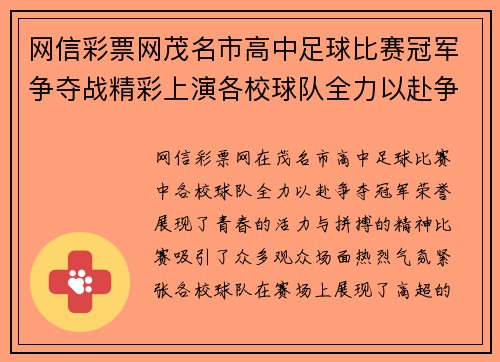 网信彩票网茂名市高中足球比赛冠军争夺战精彩上演各校球队全力以赴争夺荣誉